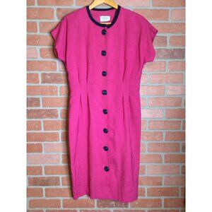 Vintage Peri Petites Womens Sheath Dress Short Sleeve Pink Black Trim